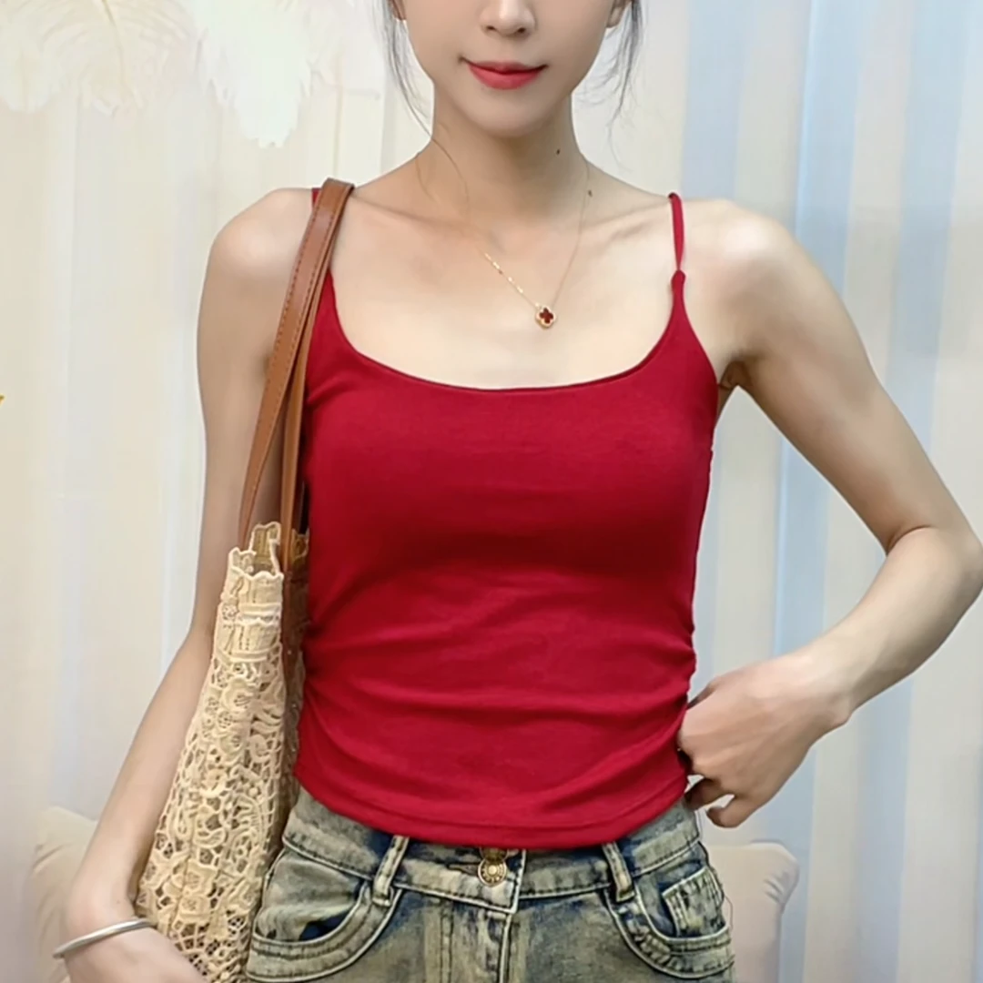 2025新款辣妹设计感吊带背心女外穿内搭带胸垫修身美背上衣9639