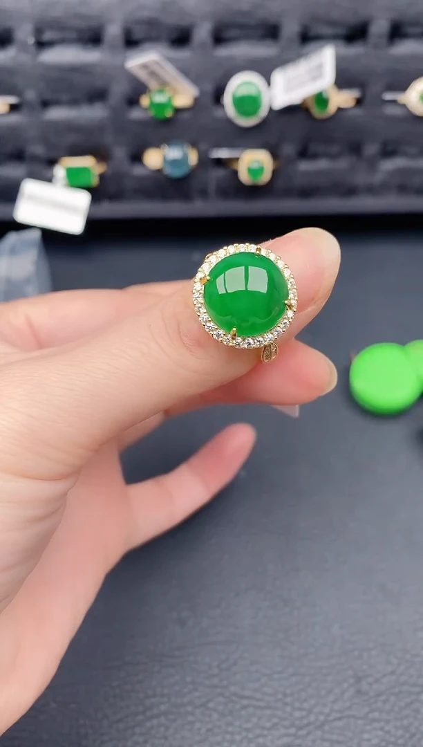 银S925镶嵌戒指翡翠天然a货翡翠336