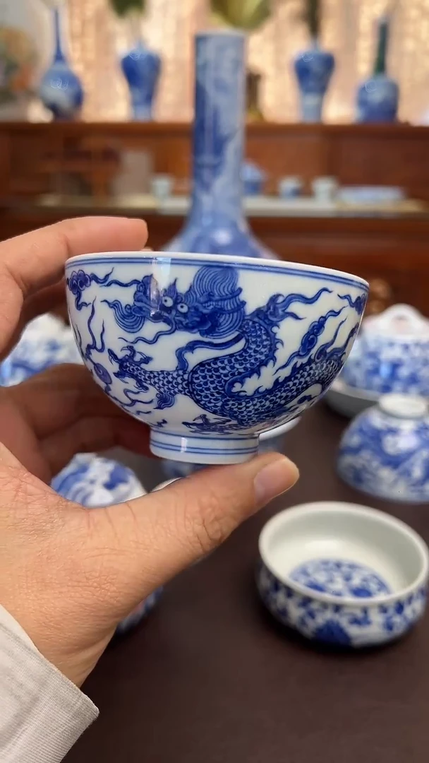 杯子陶瓷青花龙凤纹主人杯
