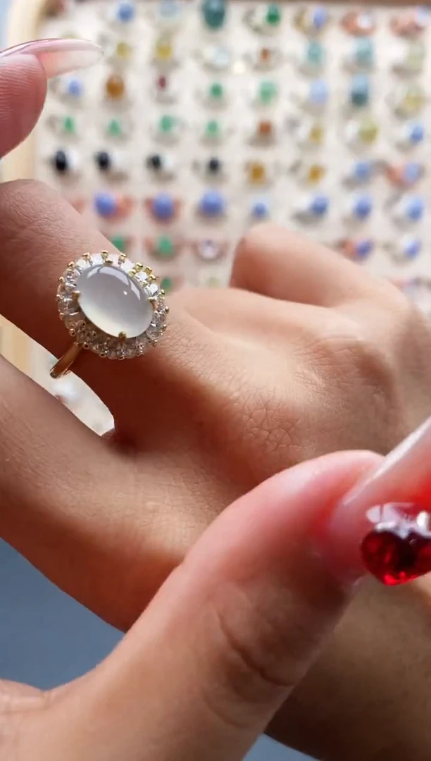 【闪购商品】翡翠戒指银S925镶嵌缅甸天然A货翡翠111 10+