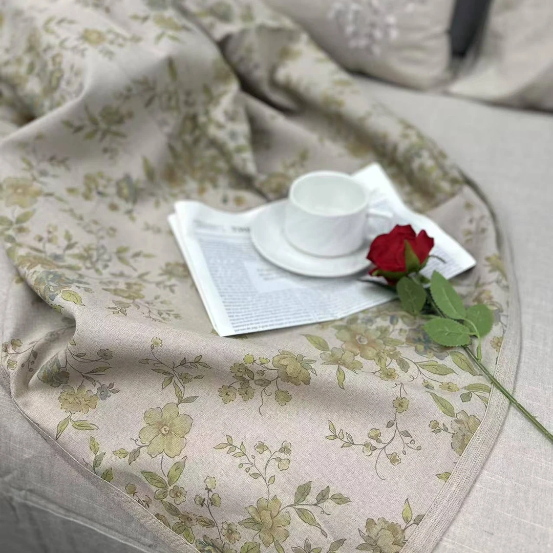 YT011外贸尾单100汉麻印花床单150*200简约抑菌舒适多功能盖毯