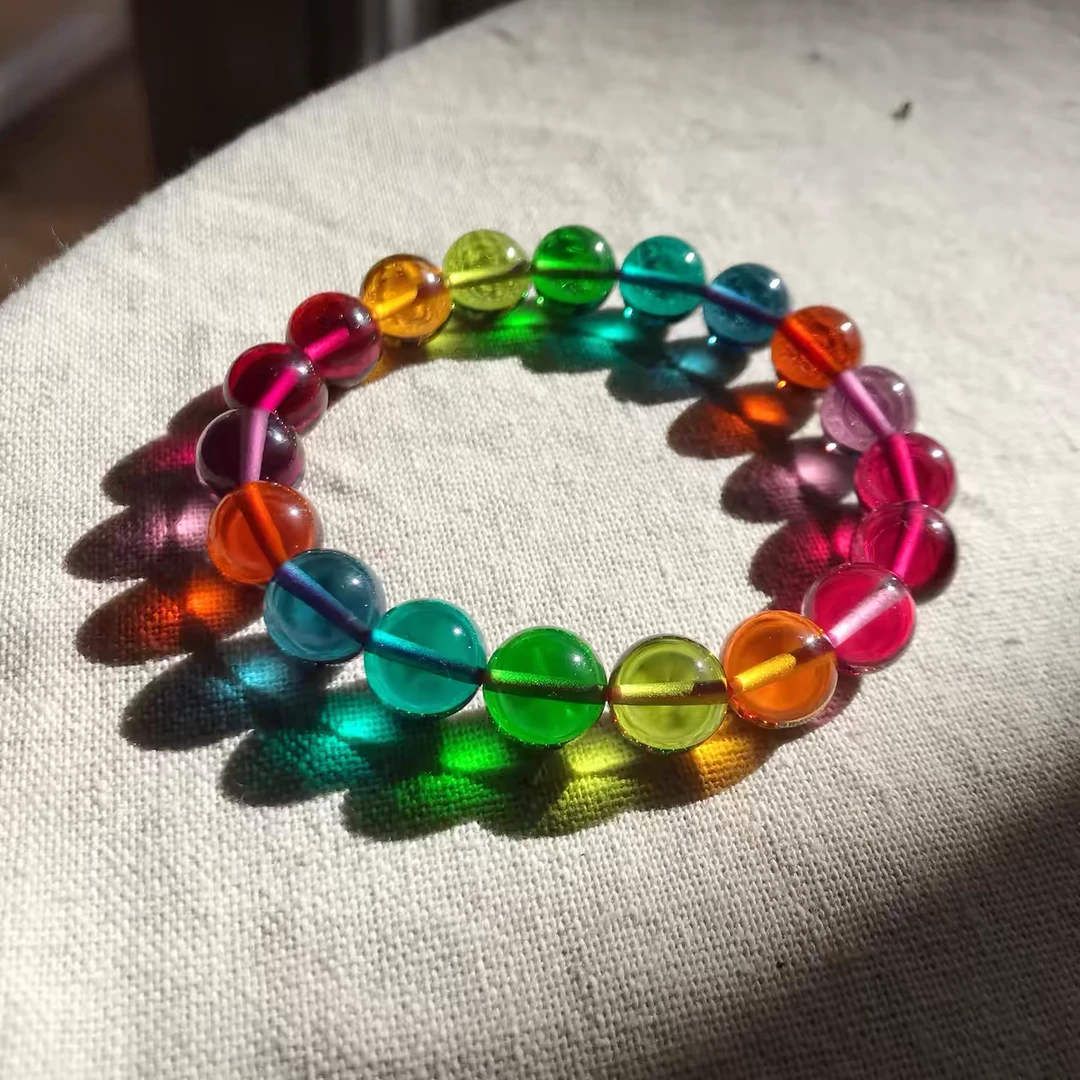 526号精品彩虹色卡12.5mm圆珠手串