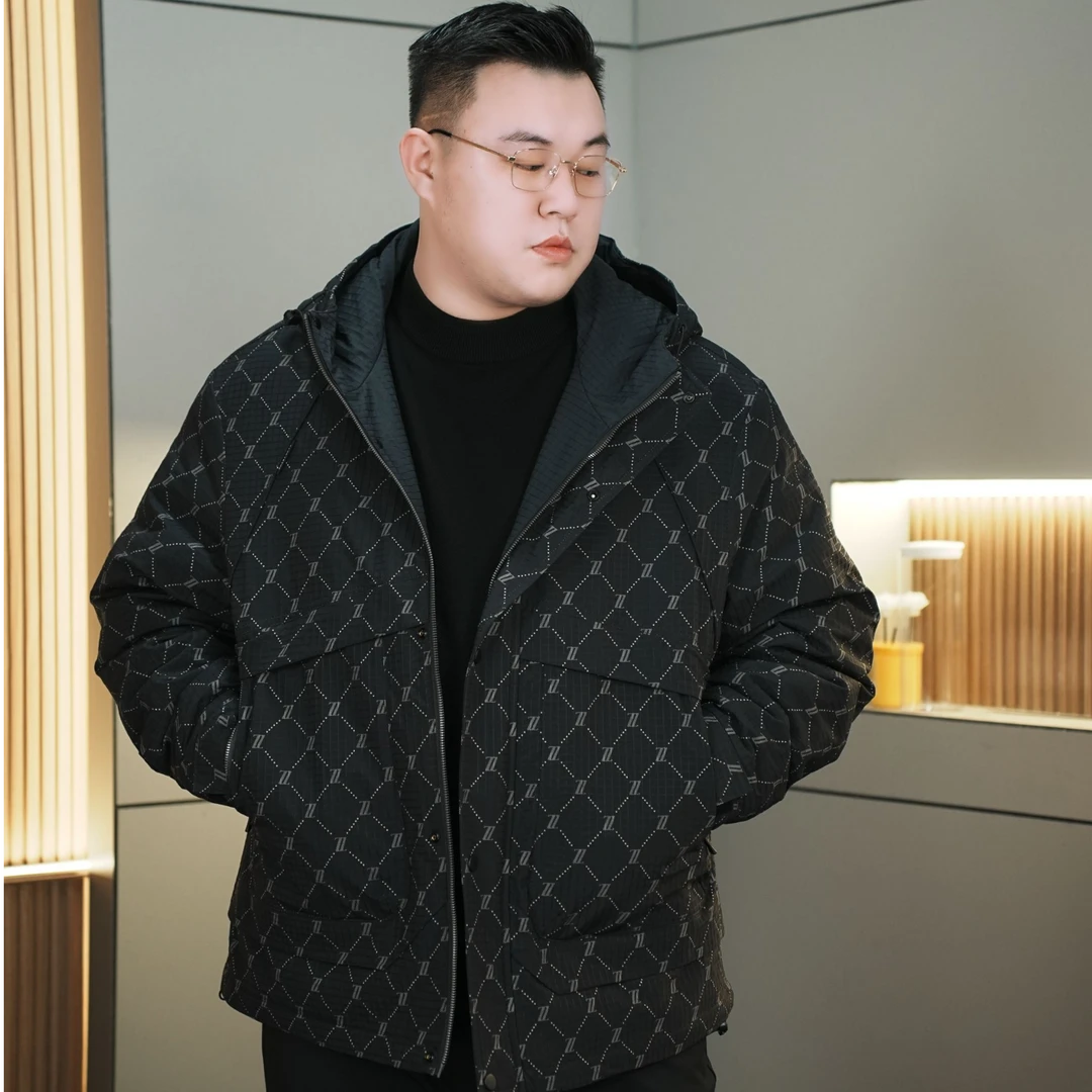 大码男装冬季连帽潮胖子羽绒服加大加肥鸭绒保暖外套羽绒服