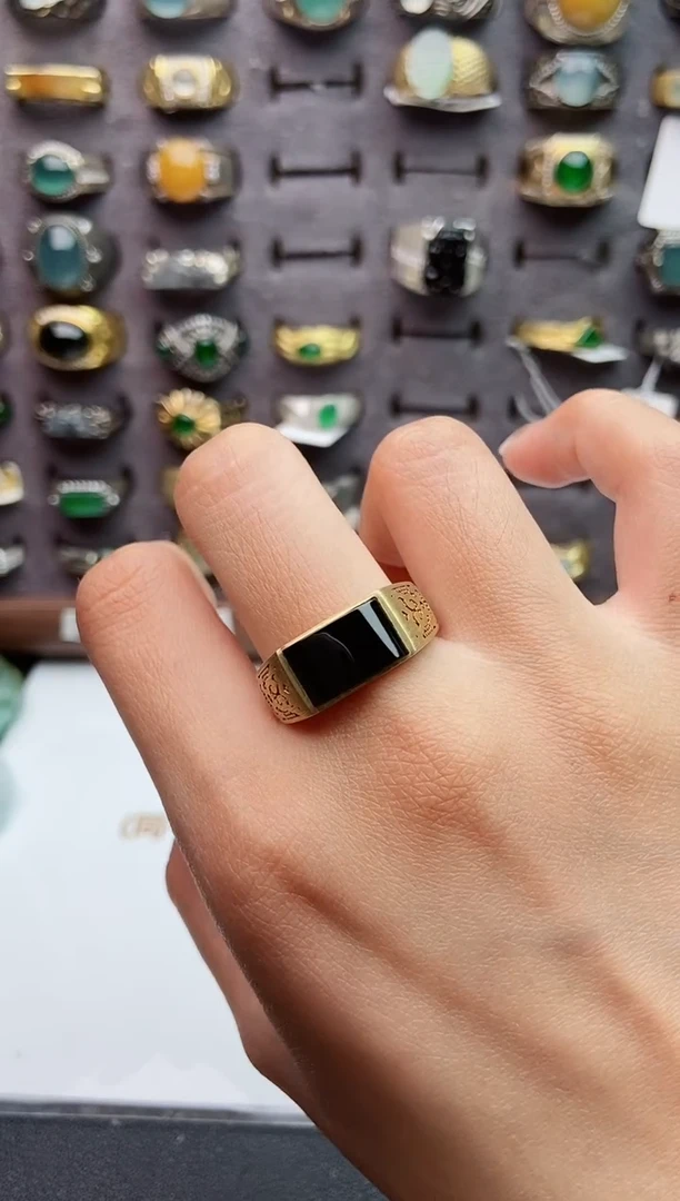 银S925镶嵌戒指翡翠陈*天然翡翠男戒