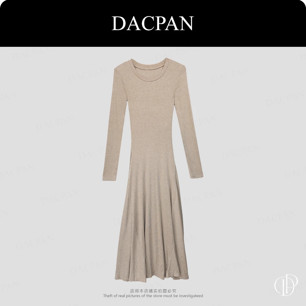 DACPAN-“肤白貌美”显瘦圆领长袖连衣裙 垫肩可拆2025/盼·PP 8525