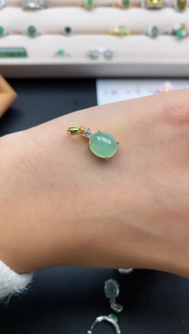 银S925镶嵌戒指翡翠缅甸天然A货翡翠22  8-9