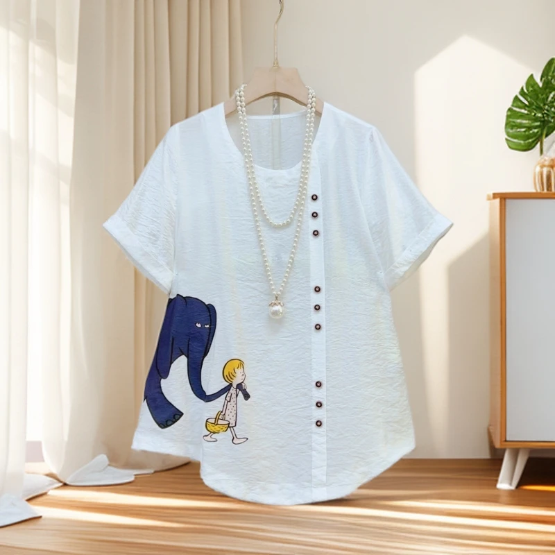 减龄卡通印花T恤女夏2025夏季新款宽松大码轻薄小衫短袖上衣