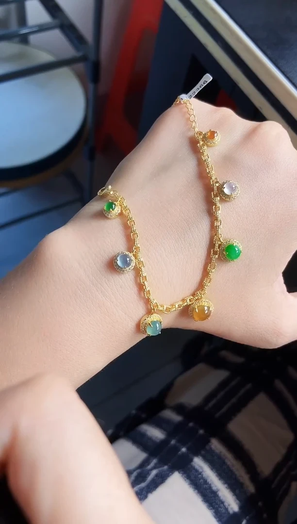 银S925镶嵌手链翡翠12