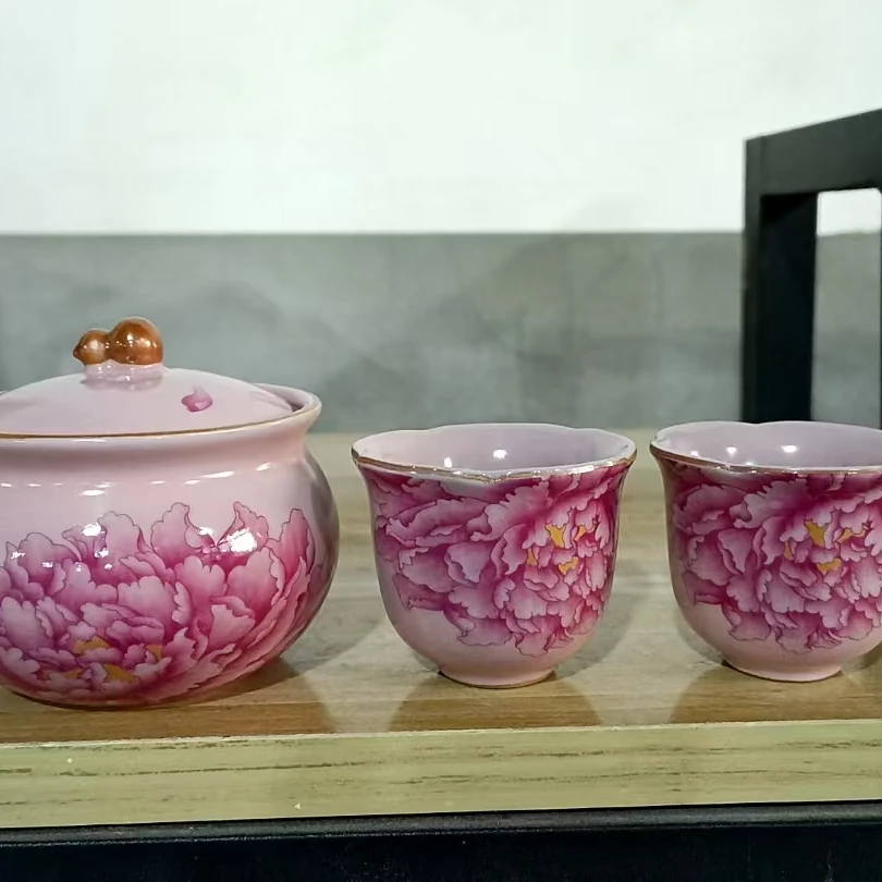 YS513-牡丹手抓壶一壶两杯裸瓷