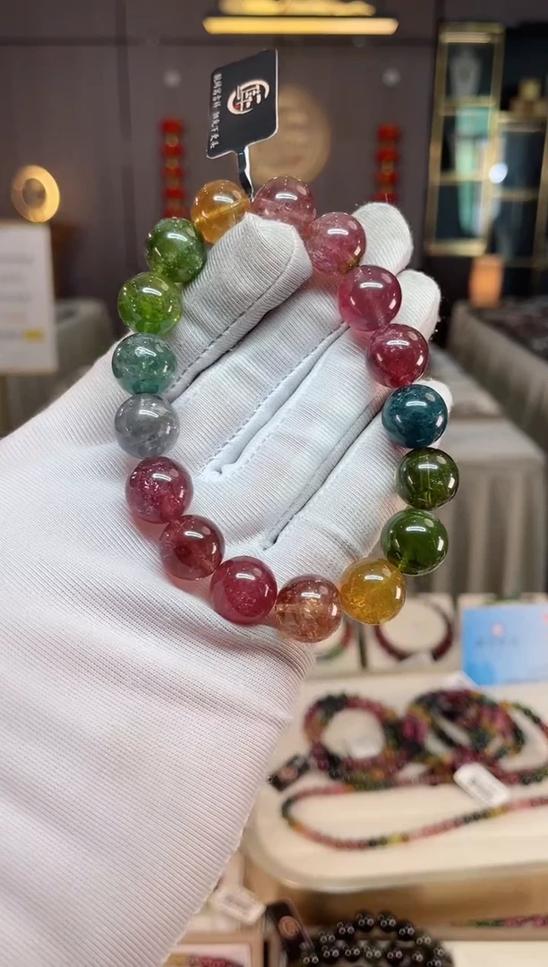 未镶嵌老矿碧玺彩虹单圈手串12mm+碧玺xion多样性发一条
