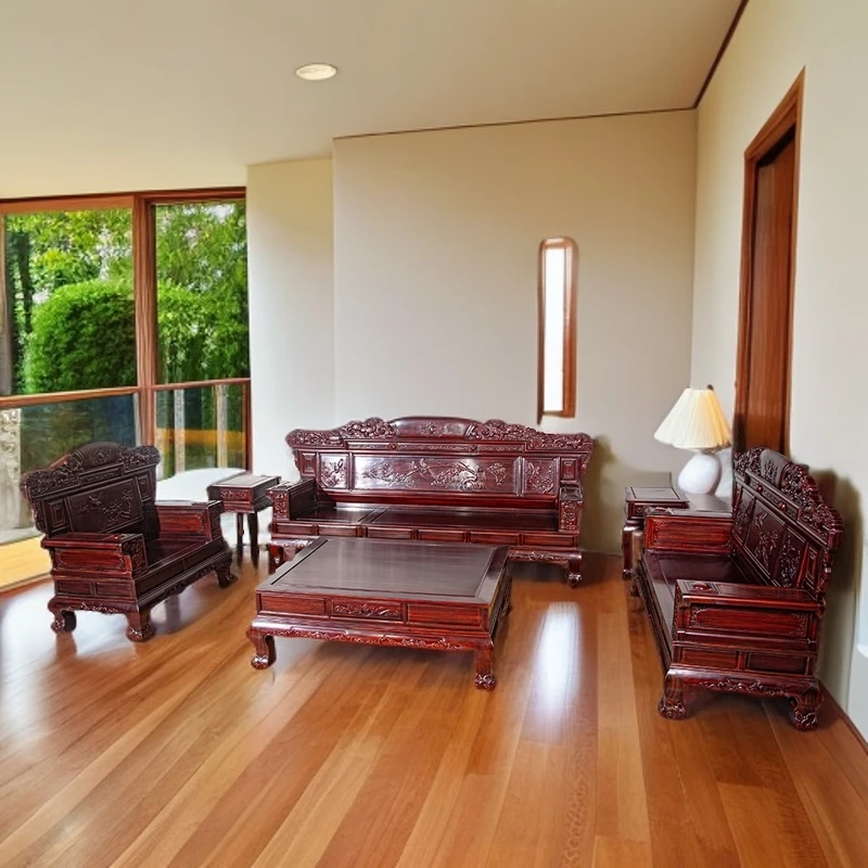 南美酸枝古典雕花九五之尊沙发六件套客厅（不含电视柜）