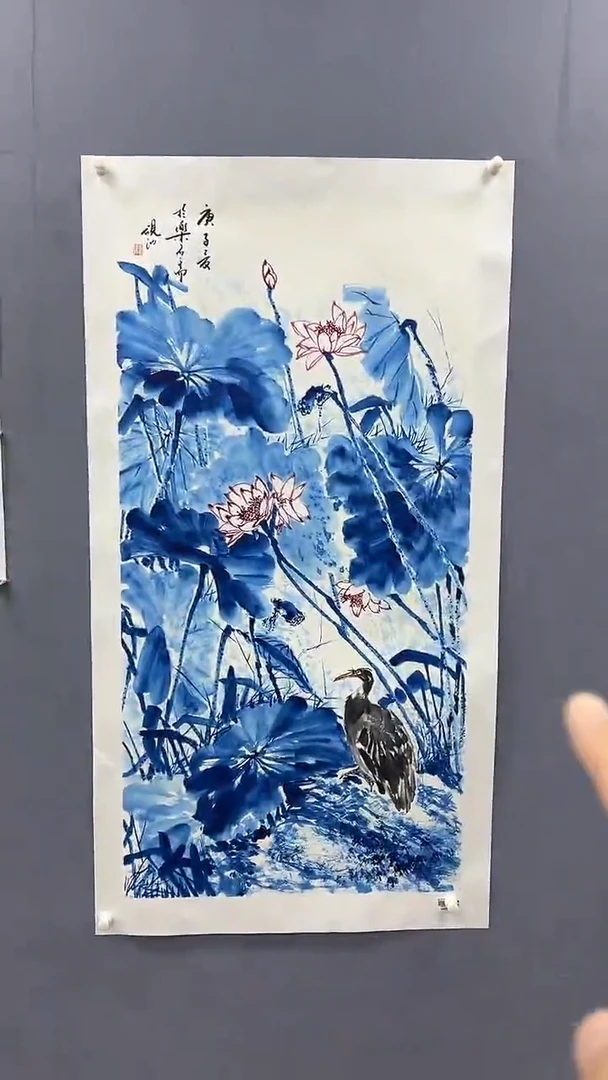 国画刘伟绘画8平尺金袍青瓷花鸟