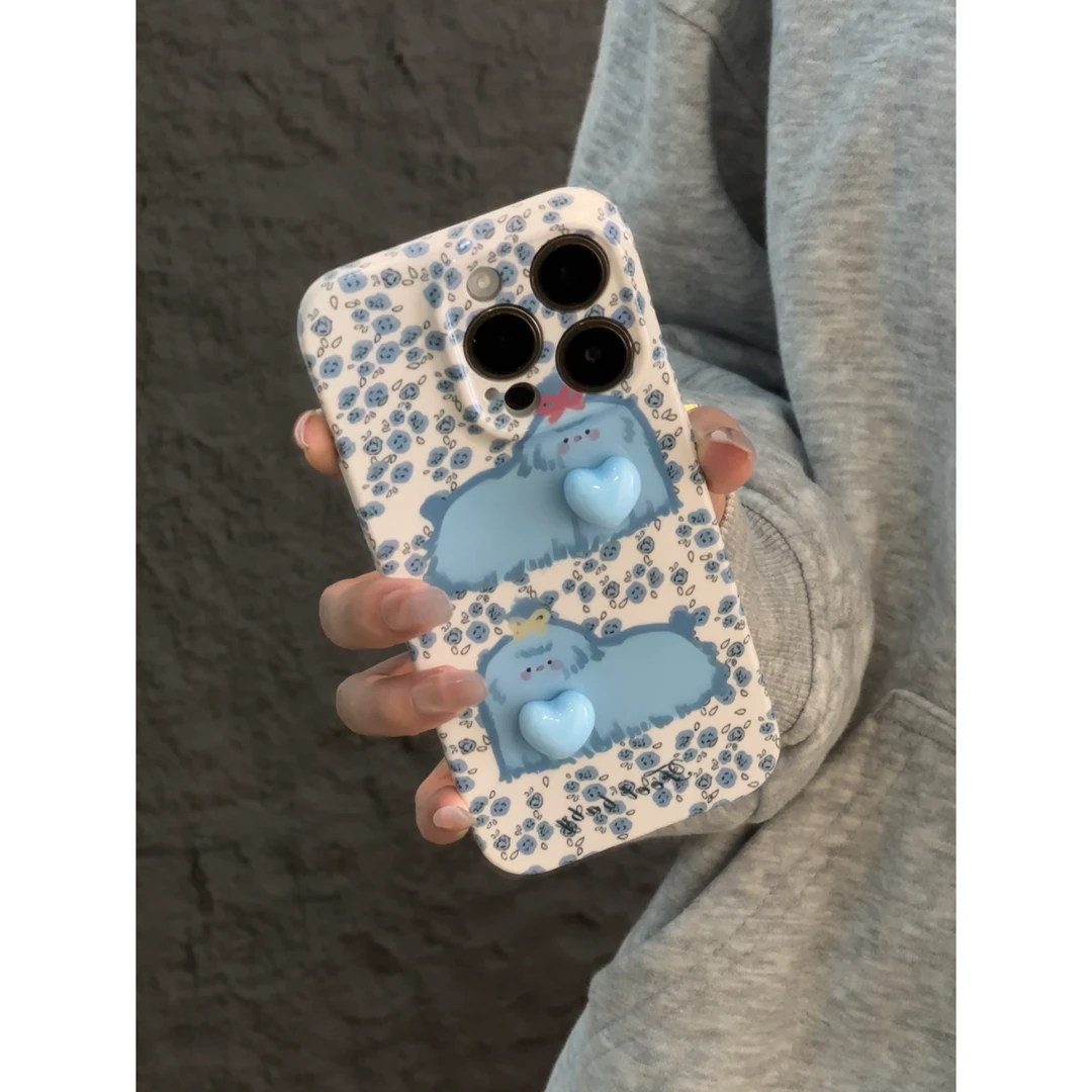 欧克里里碎花狗狗立体爱心适用苹果16手机壳华为P70vivo小米oppo