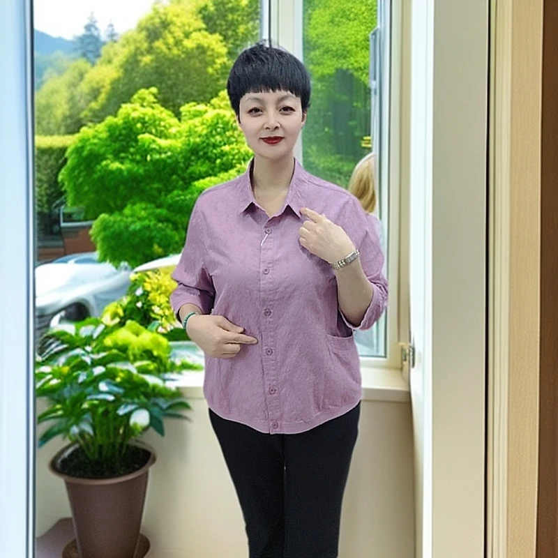 百搭POLO领薄款夏季纯色中年常规宽松休闲中老年女装小衫翻领