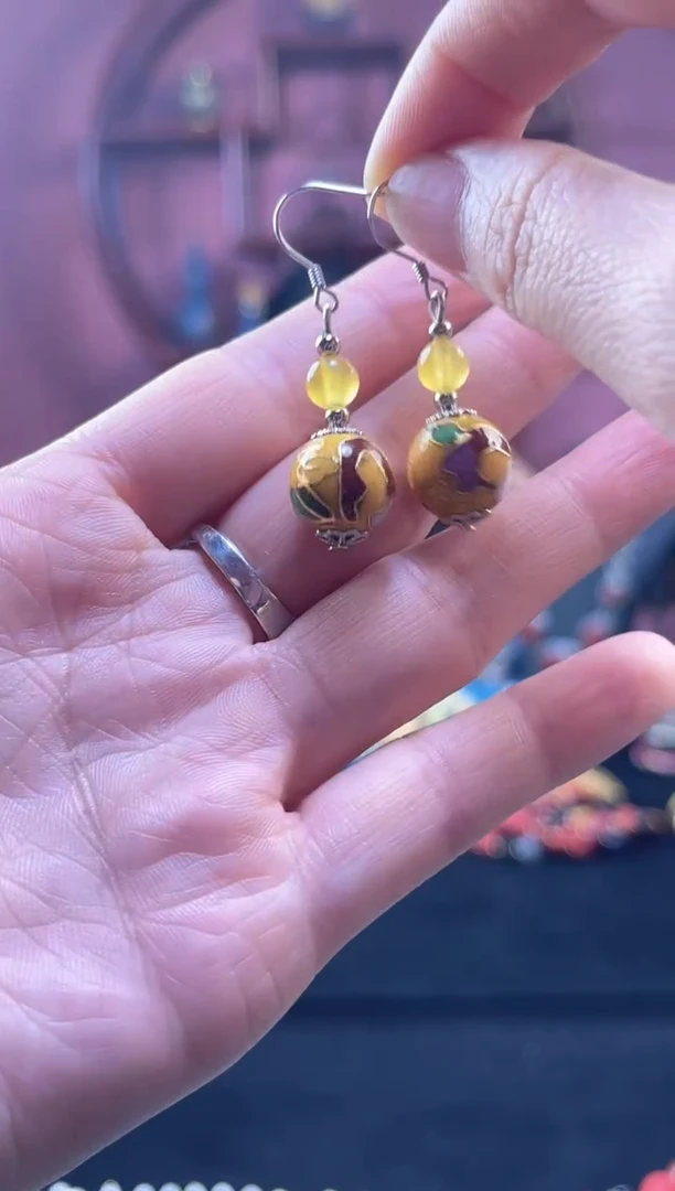 非遗景泰蓝 耳环 黄色