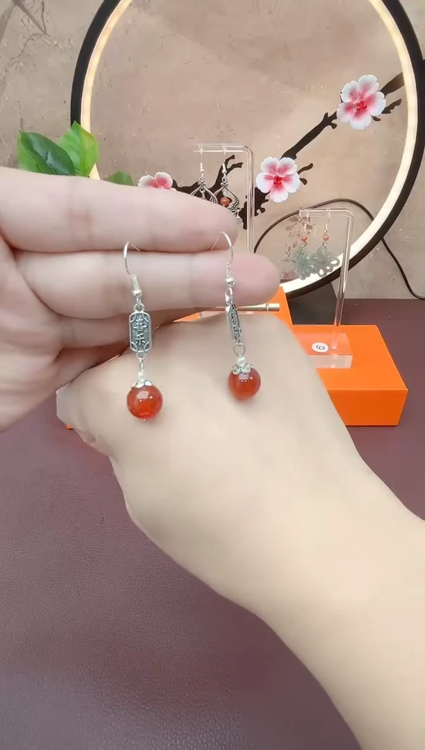银S925镶嵌耳坠玛瑙/玉髓Y2020000