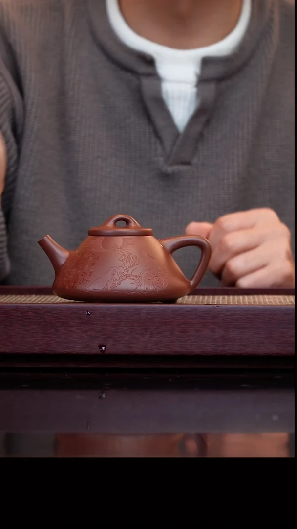 茶壶紫砂平台底槽清全手子冶石瓢刻将近酒245cc