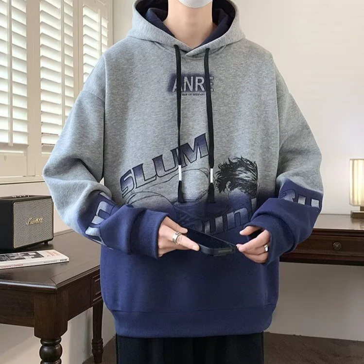 春秋季潮流连帽卫衣男新款休闲运动加肥加大码宽松帅气套头上衣潮