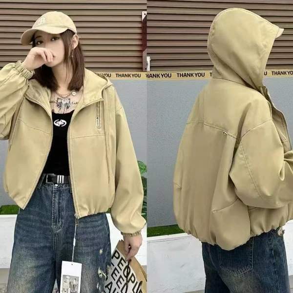 【百搭不挑人】韩版时尚洋气短款春季休闲连帽冲锋衣外套8601