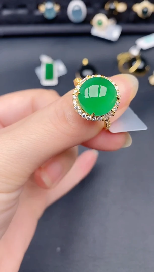 银S925镶嵌戒指翡翠天然a货翡翠513