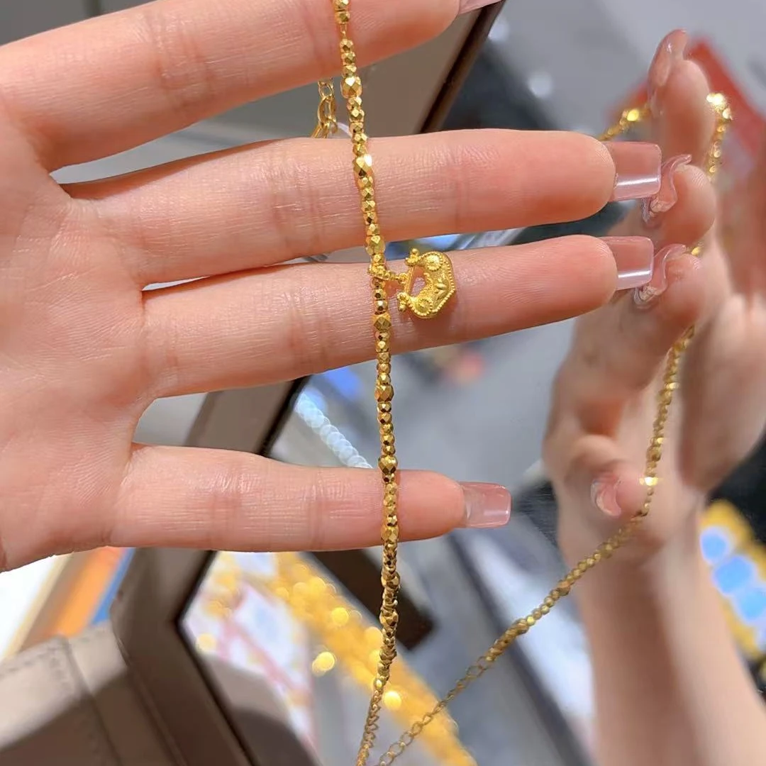 足金999蹦迪珠锁包5G手链精致百搭黄金手链