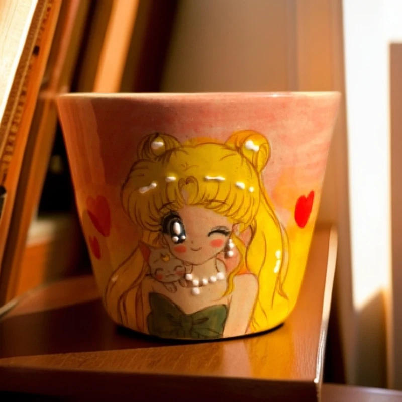 美少女手工手绘景德镇咖啡杯手握杯高档情侣家用创意陶瓷