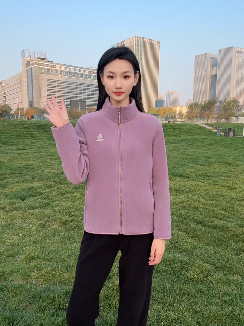 云感奥利绒加厚常规休闲纯色立领中老年女装夹克时尚运动女士外套