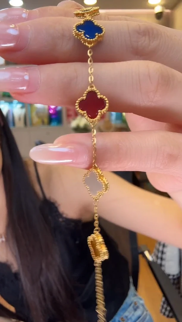 18K金镶嵌手链玛瑙/玉髓彩五花手链