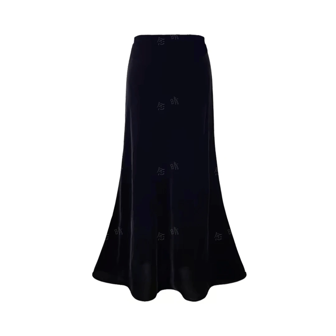 黑色阳光绒半身裙女冬季加绒加厚气质修身中长款包臀鱼尾裙