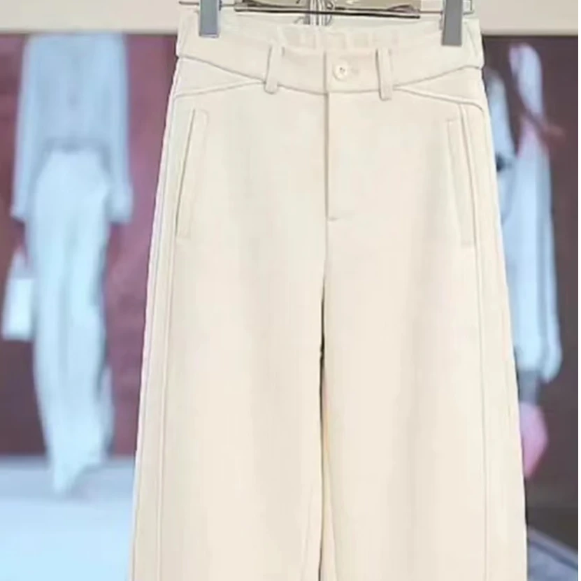 （D592）2025年早春款 正版羊绒窄版直筒裤 松紧 高腰 深档显瘦百搭