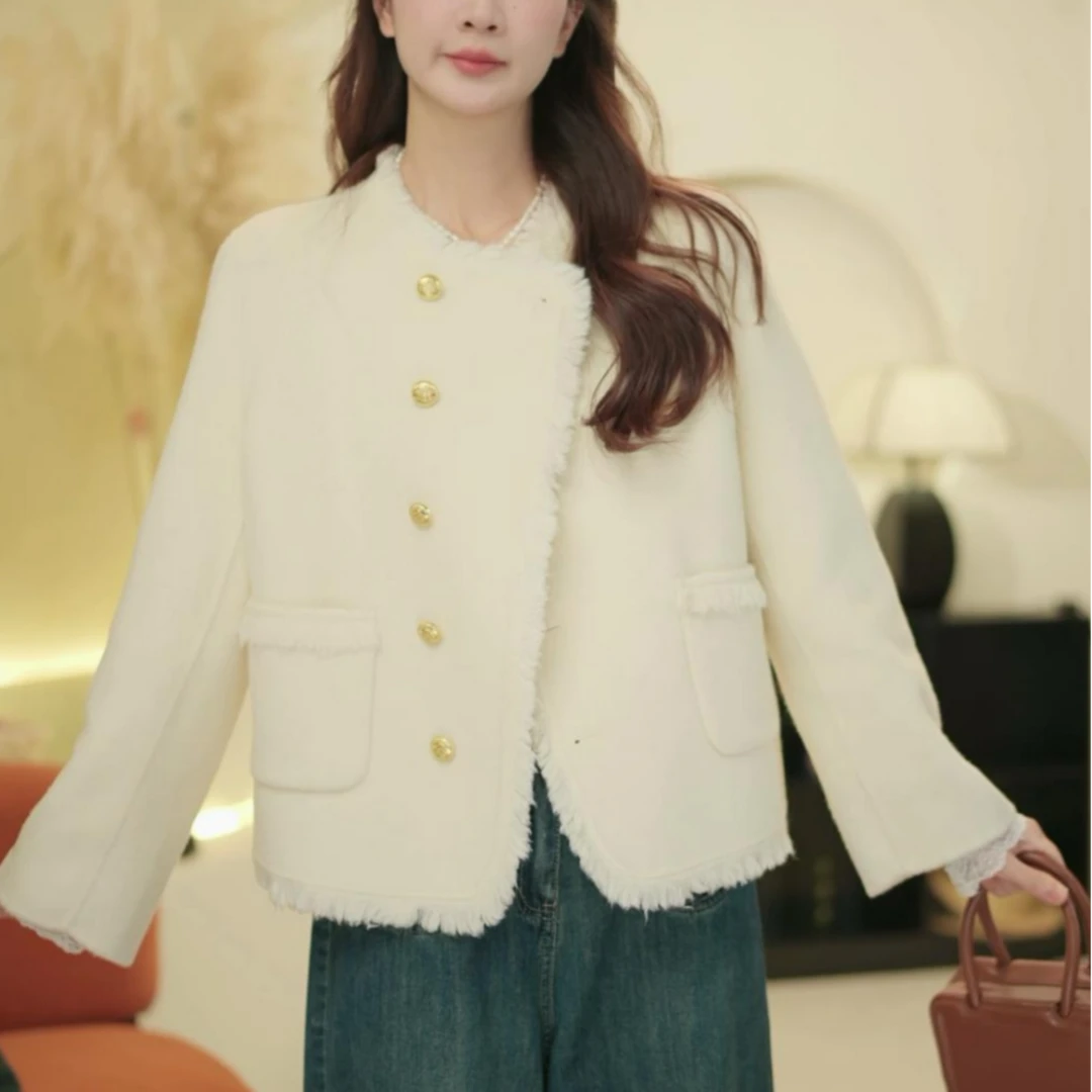 2025秋冬季轻奢新款设计感斜流苏百搭小香外套88608