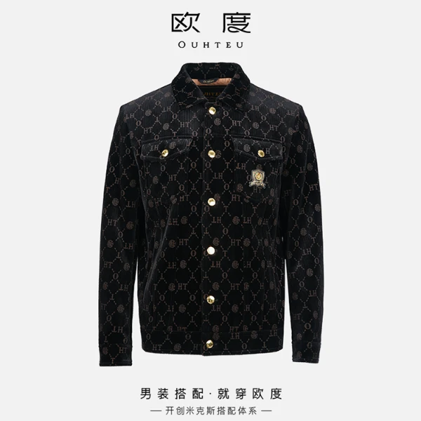 OUHTEU/欧度【工装系列】25秋冬新款奢华丝绒精致刺绣茄克男7601