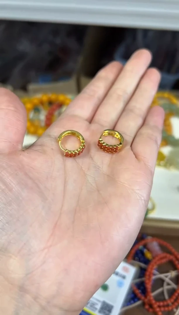 银S925镶嵌南红玛瑙耳饰孤品南红玛瑙银镶嵌耳钉[51]