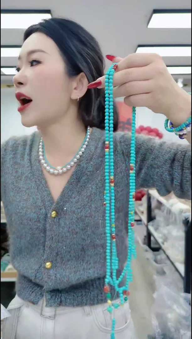 【闪购商品】玛瑙/玉髓颈饰合金2105蓝色长链子