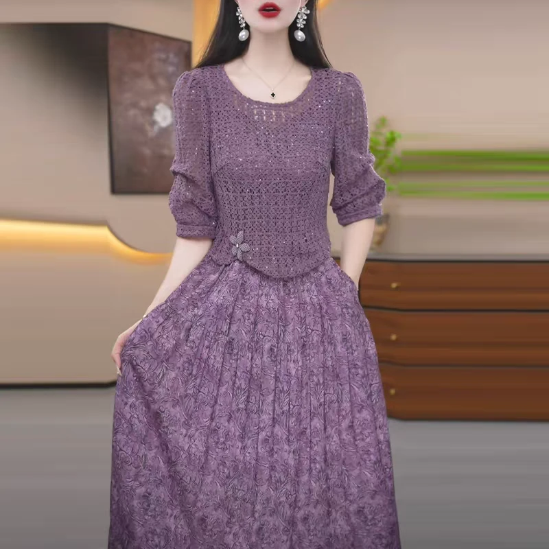 高档冰竹棉优雅气质两件套装礼服裙2025秋季新款年轻遮肚子连衣裙