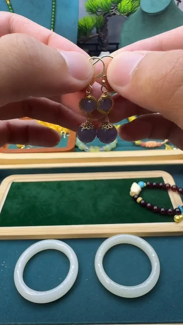 和田玉14K金镶嵌耳饰E139