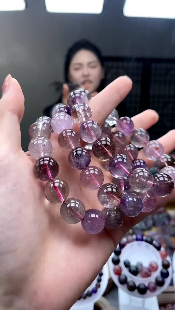 未镶嵌手串水晶超七黑加仑13-14mm 多样性发一