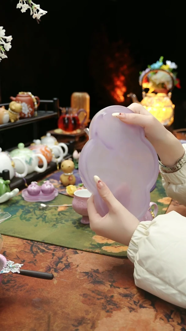 【闪购商品】紫色水晶琉璃壶承干泡垫