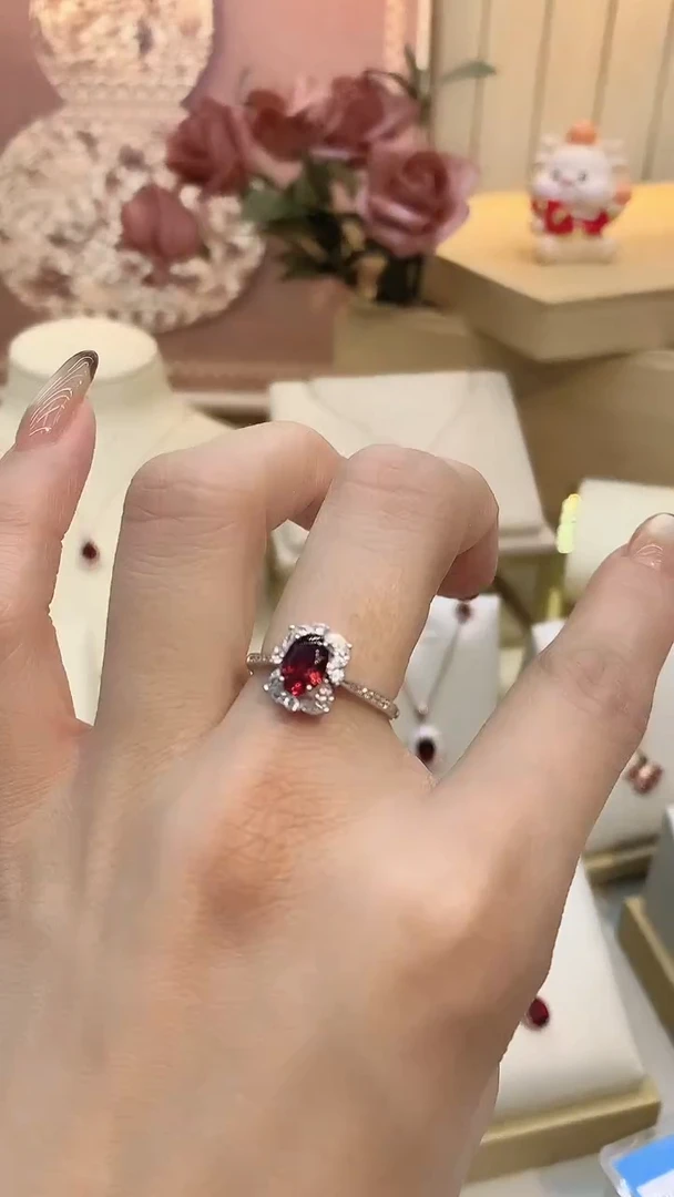银S925镶嵌戒指石榴石方切
