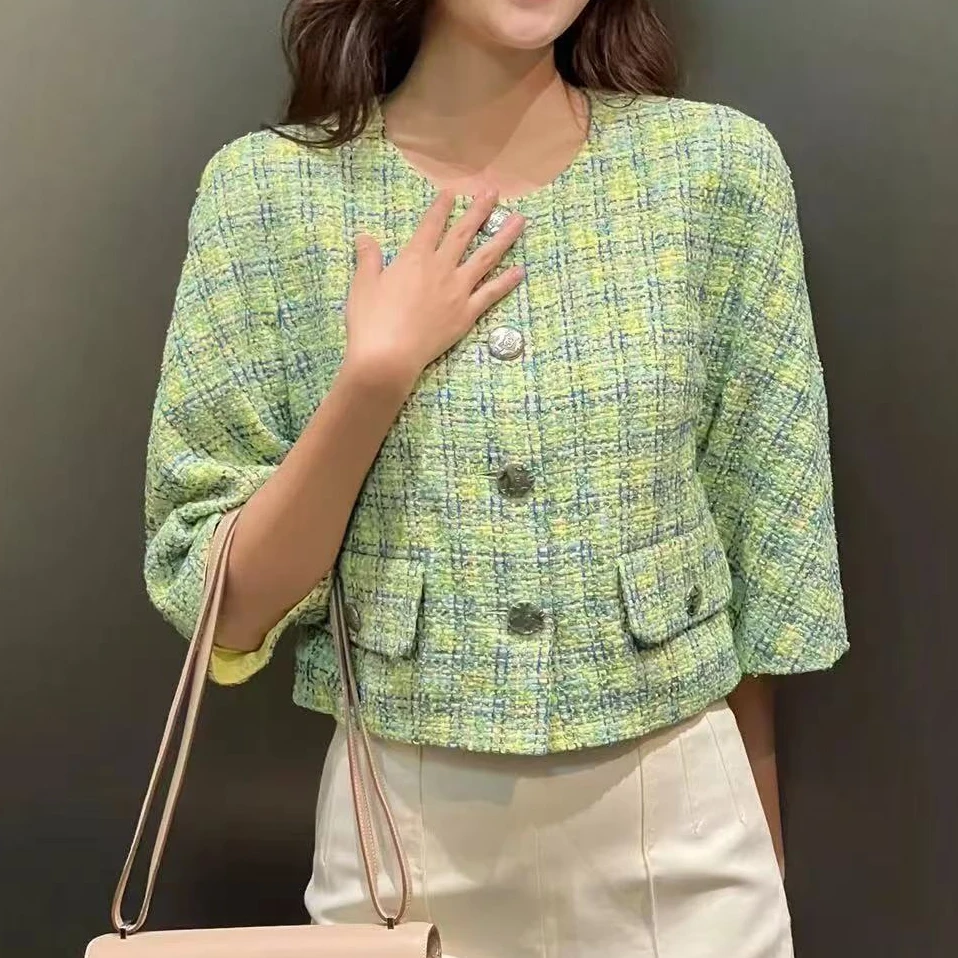 99新 Chanel/香奈儿  38码牛油果色短款编织外套