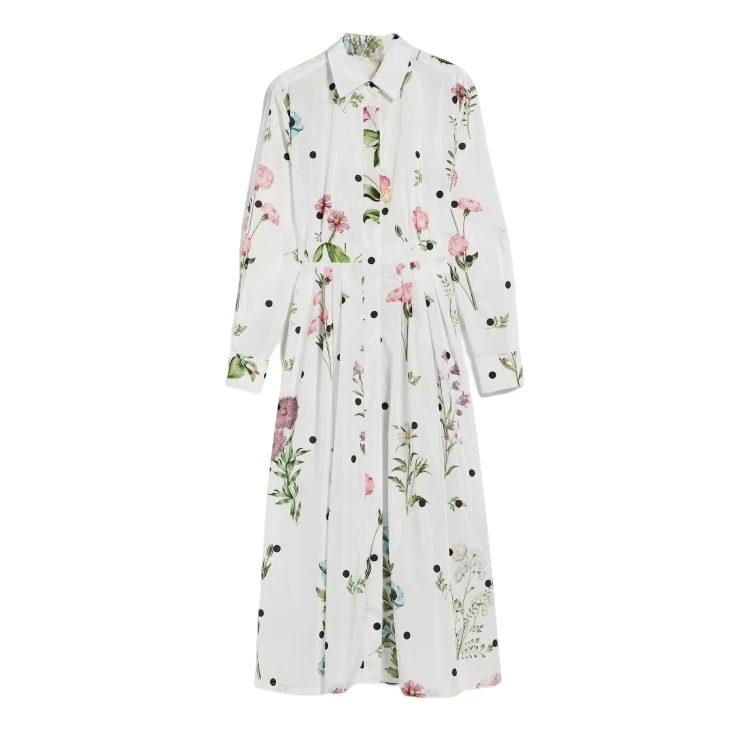 【MM】春夏气质时尚长款花朵印花长袖衬衫连衣裙-MM306