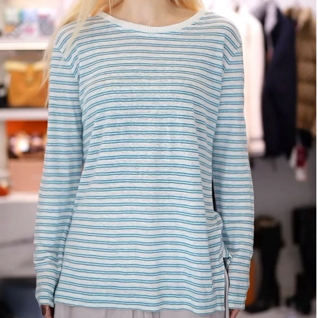 未使用 Loro Piana/诺悠翩雅 条纹圆领针织衫