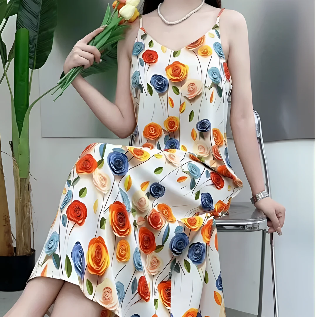 夏季缎面无袖时尚百搭丝滑吊带裙