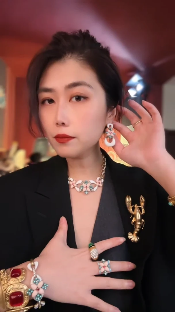 合金无合金无重工复古百搭款珐琅耳针项链手镯戒指四件套