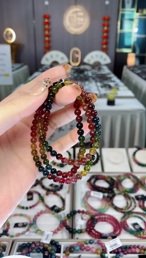 未镶嵌老矿碧玺色标透体三圈手串5mm+碧玺dan多样性发货一条