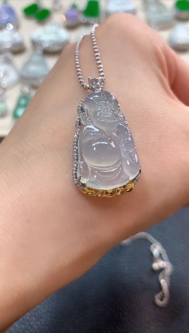 翡翠18K金镶嵌吊坠(不含链)b78