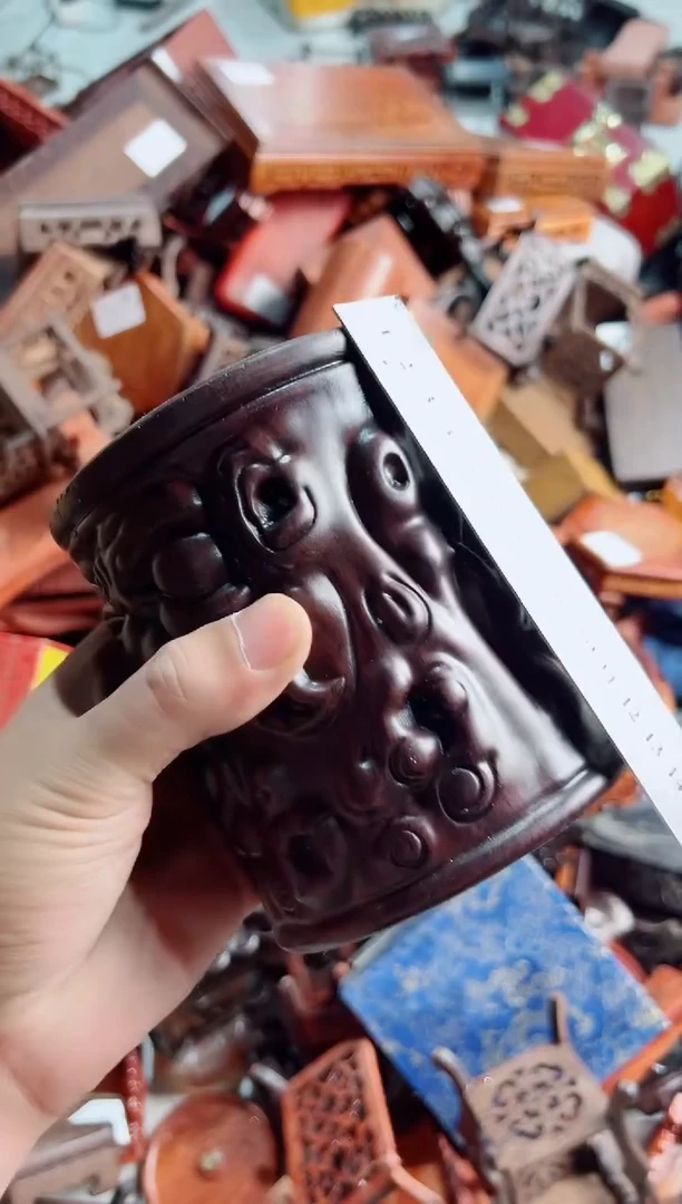 木寿桃笔筒底座花架摆件处理