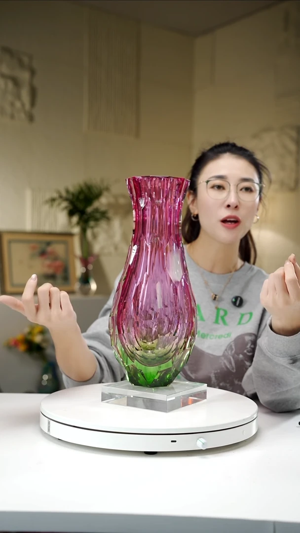 手工艺品琉璃金红绿美人瓶带底座