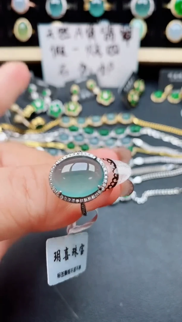 翡翠戒指银S925镶嵌50850