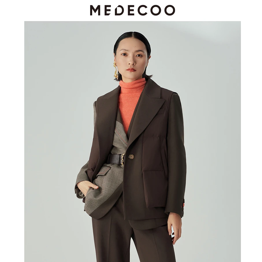 MEDECOO/墨蒂珂冬季新品一粒扣短款白鸭绒羽绒马甲女MHD11104